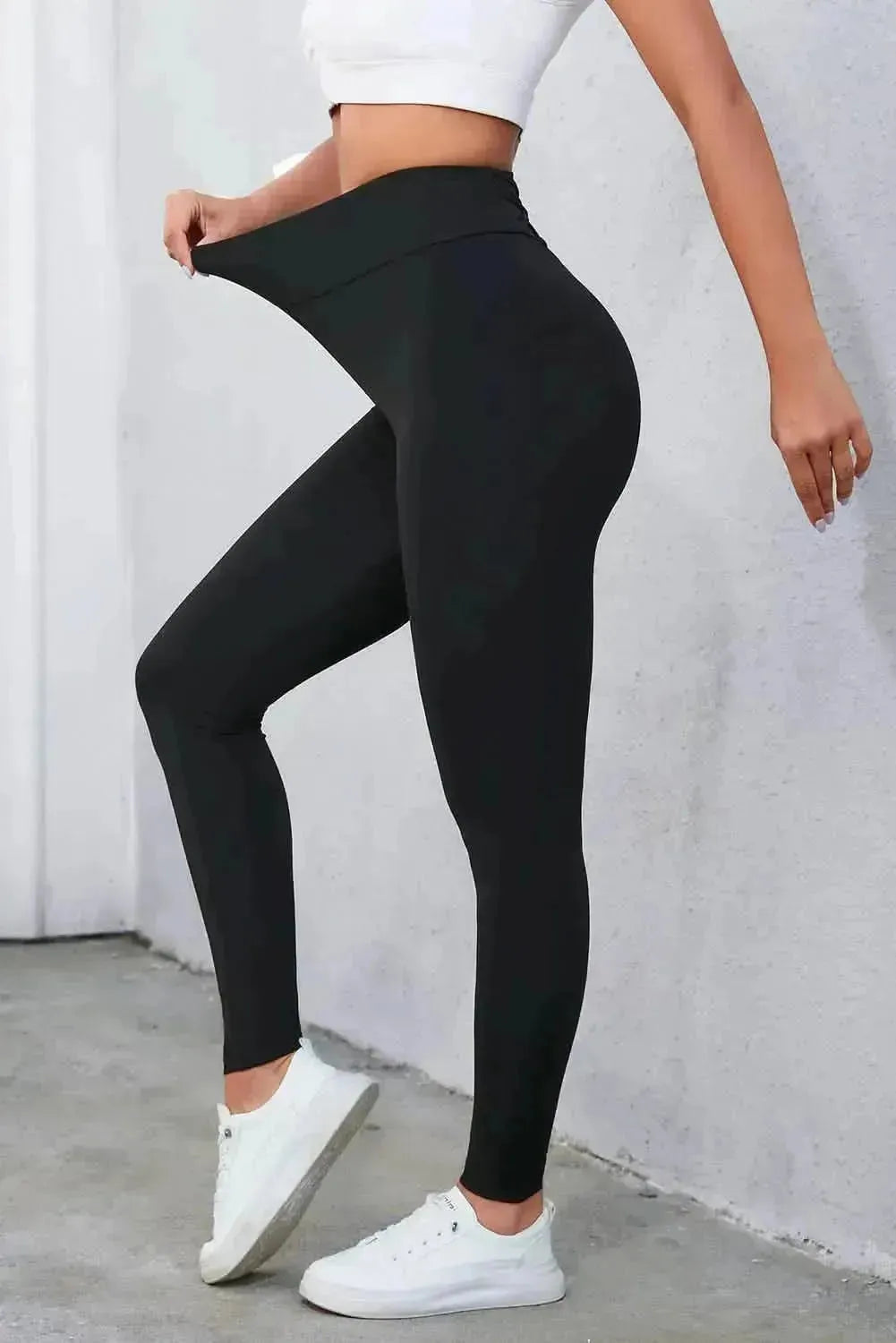 Crisscross Detail Wide Waistband Leggings - Bad Moms Club