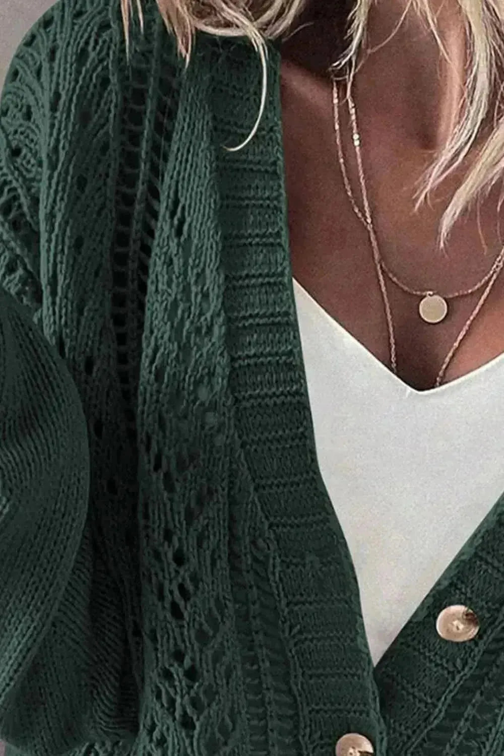 Openwork Button Up Long Sleeve Cardigan - Bad Moms Club