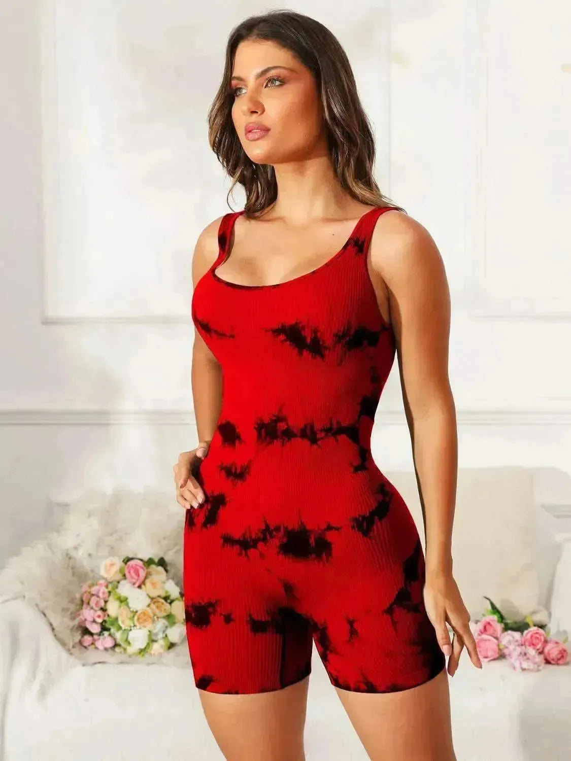 Tie-Dye Wide Strap Active Romper - Bad Moms Club