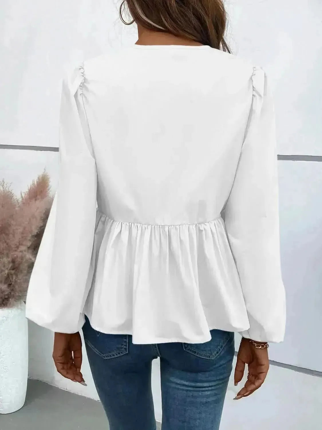 Ivy Lane Peplum Tied Long Sleeve Blouse - Bad Moms Club
