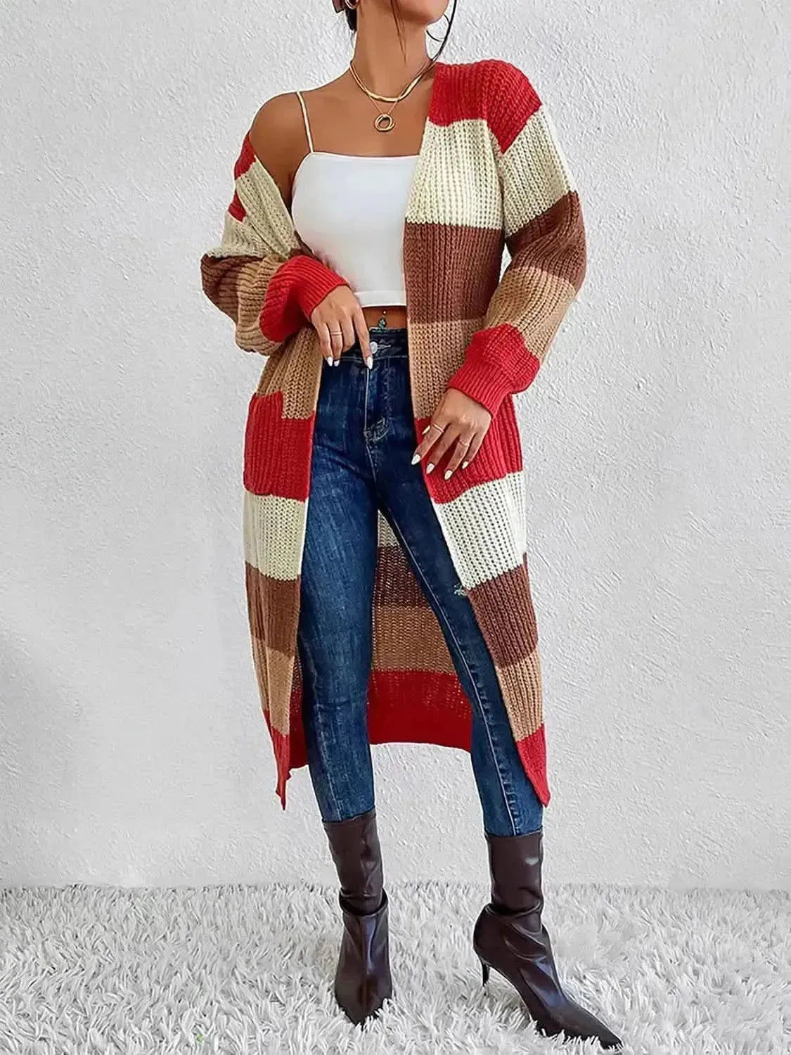 Color Block Open Front Longline Cardigan - Bad Moms Club