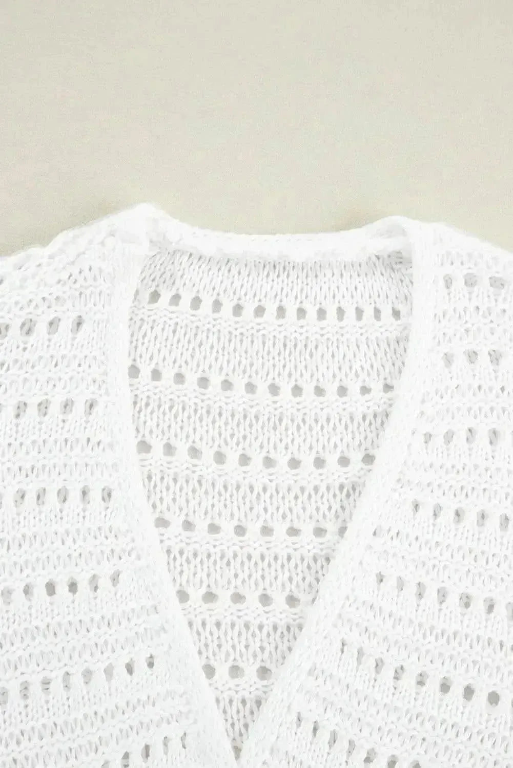 Openwork Open Front Long Sleeve Cardigan - Bad Moms Club