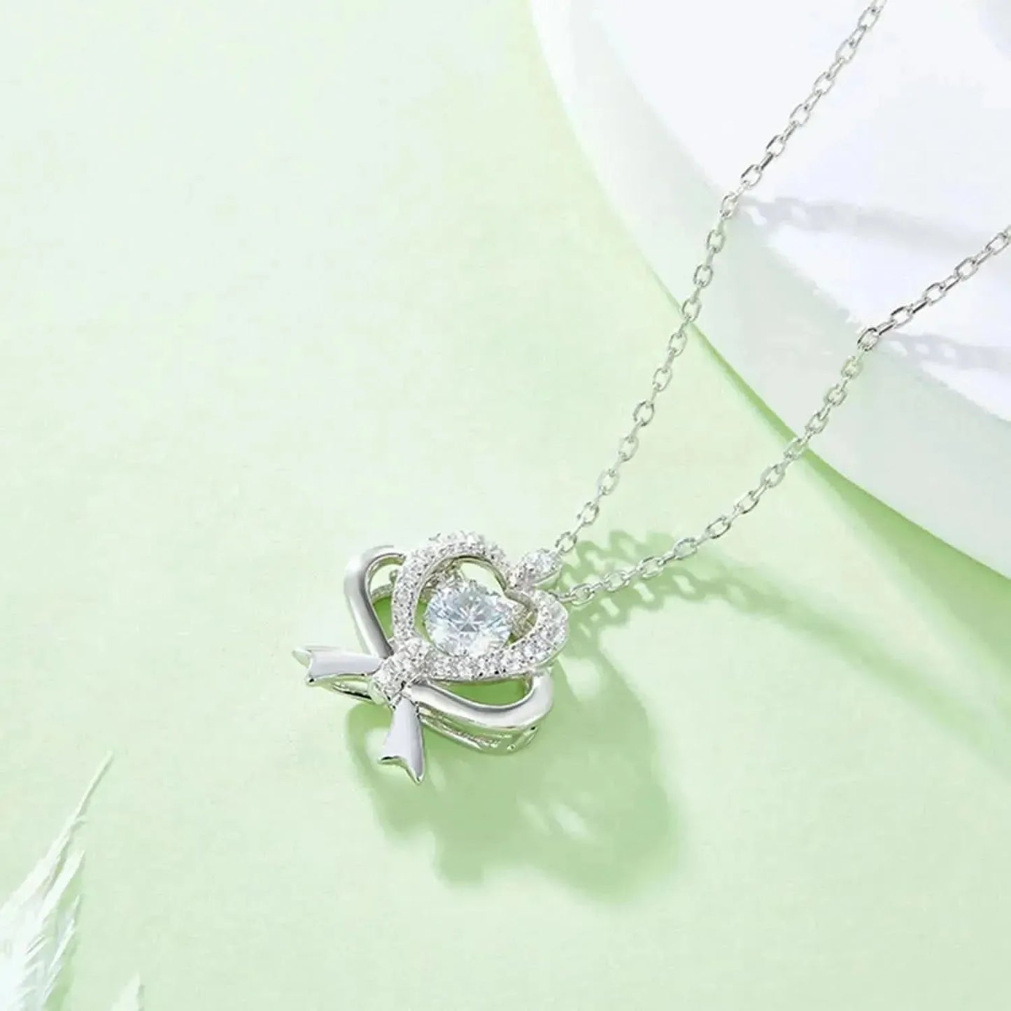 Moissanite 925 Sterling Silver Bow & Heart Necklace - Bad Moms Club