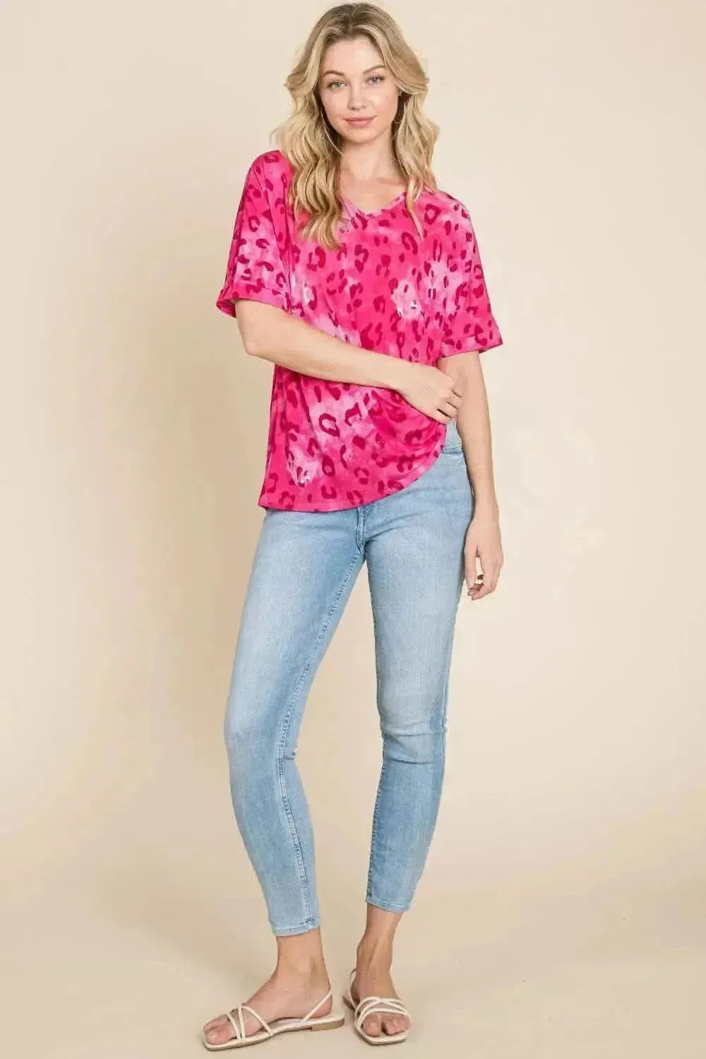 BOMBOM Leopard V-Neck Short Sleeve T-Shirt - Bad Moms Club