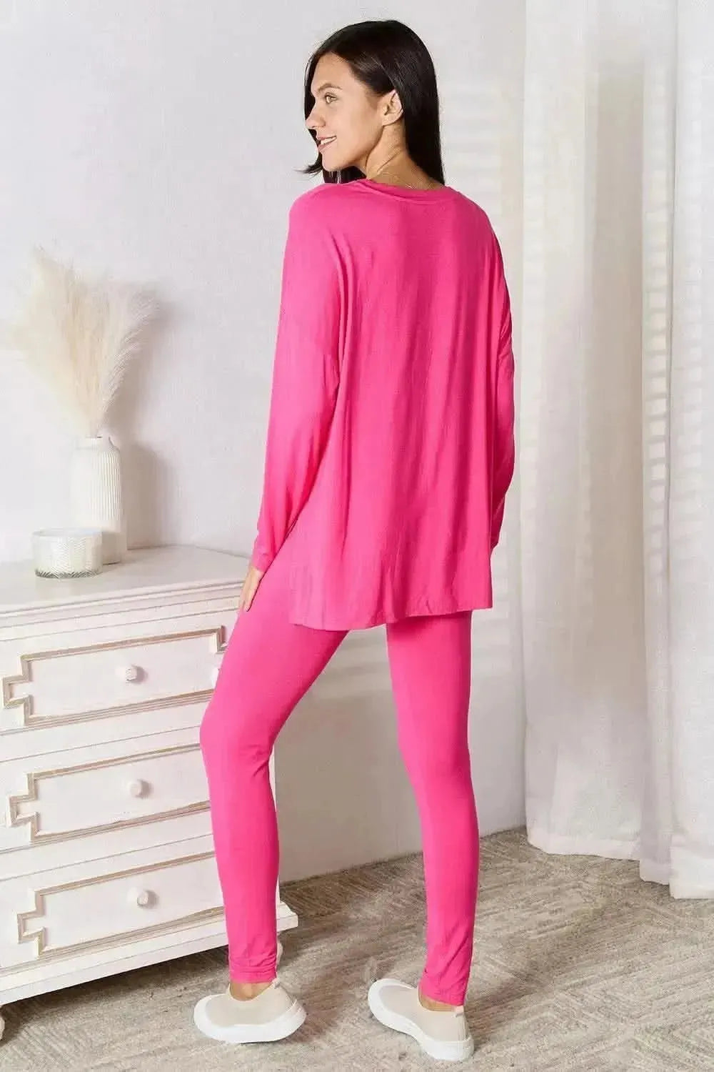 Basic Bae Full Size V-Neck Soft Rayon Long Sleeve Top and Pants Lounge Set - Bad Moms Club