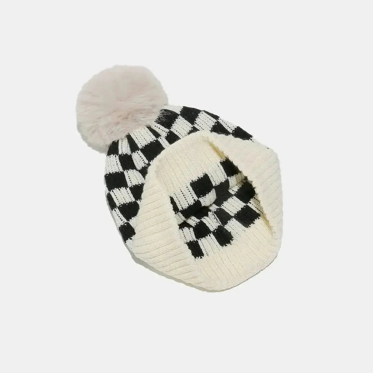 Checkered Knit Hat with Pompom - Bad Moms Club