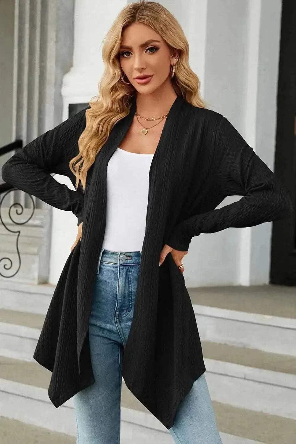 Open Front Long Sleeve Cardigan - Bad Moms Club