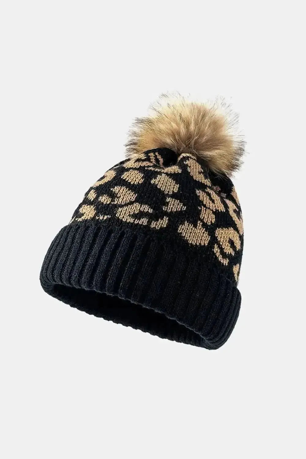 Leopard Pom-Pom Cuffed Beanie - Bad Moms Club