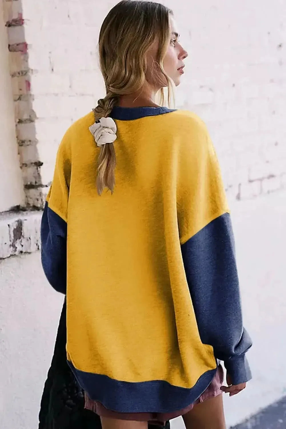 Color Block Round Neck Long Sleeve Sweatshirt - Bad Moms Club