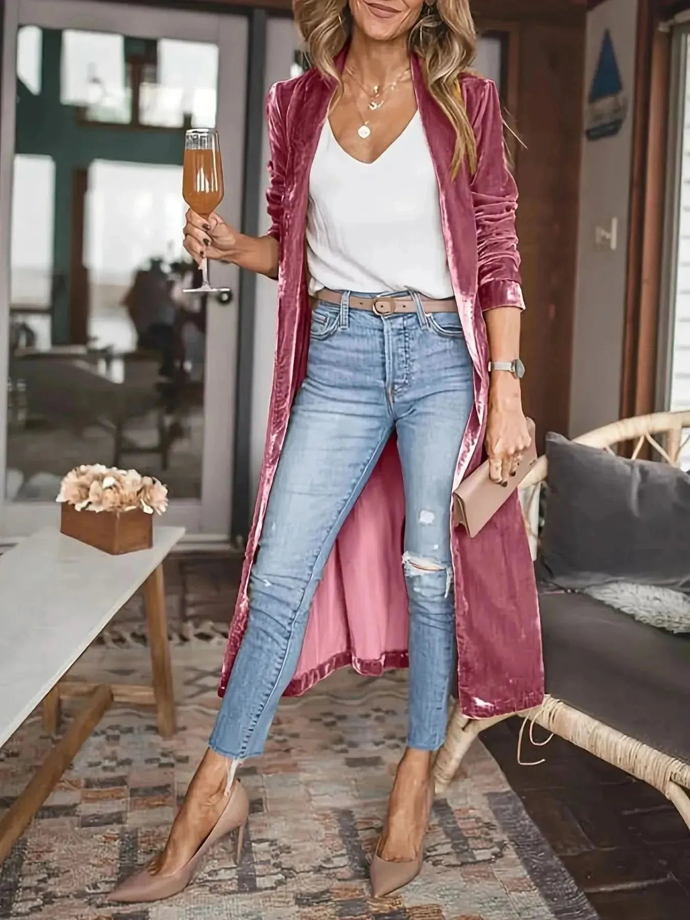 Open Front Long Sleeve Coat - Bad Moms Club