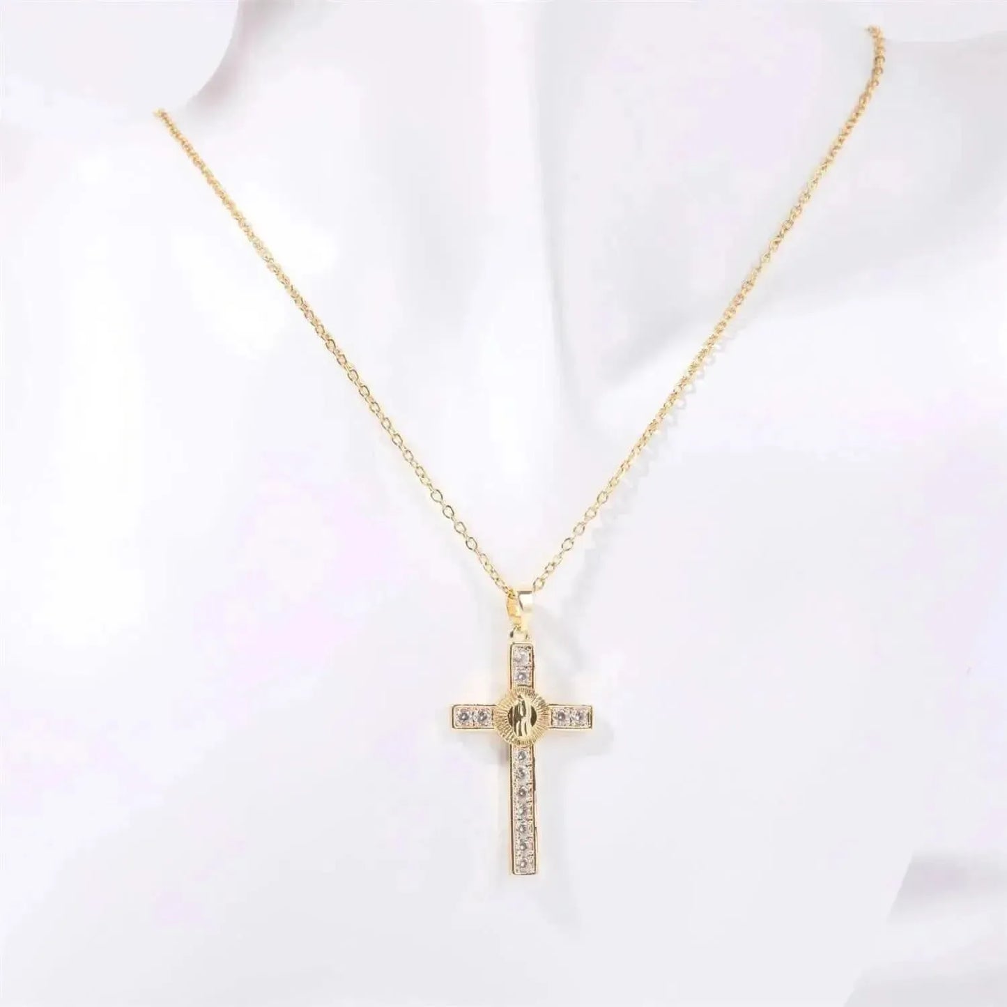 Stainless Steel Inlaid Zircon Cross Necklace - Bad Moms Club