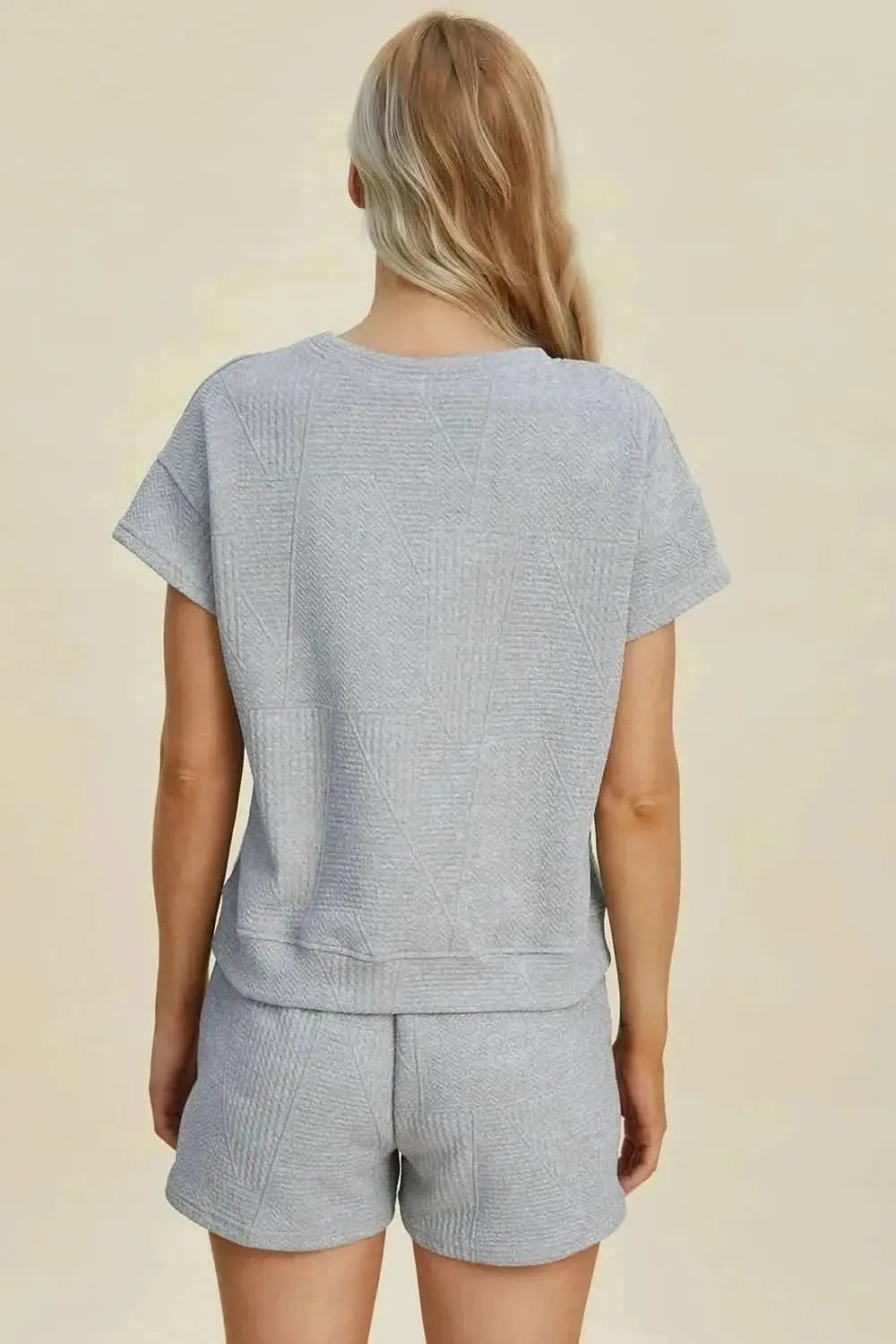 Double Take Full Size Texture Short Sleeve Top and Shorts Set - Bad Moms Club