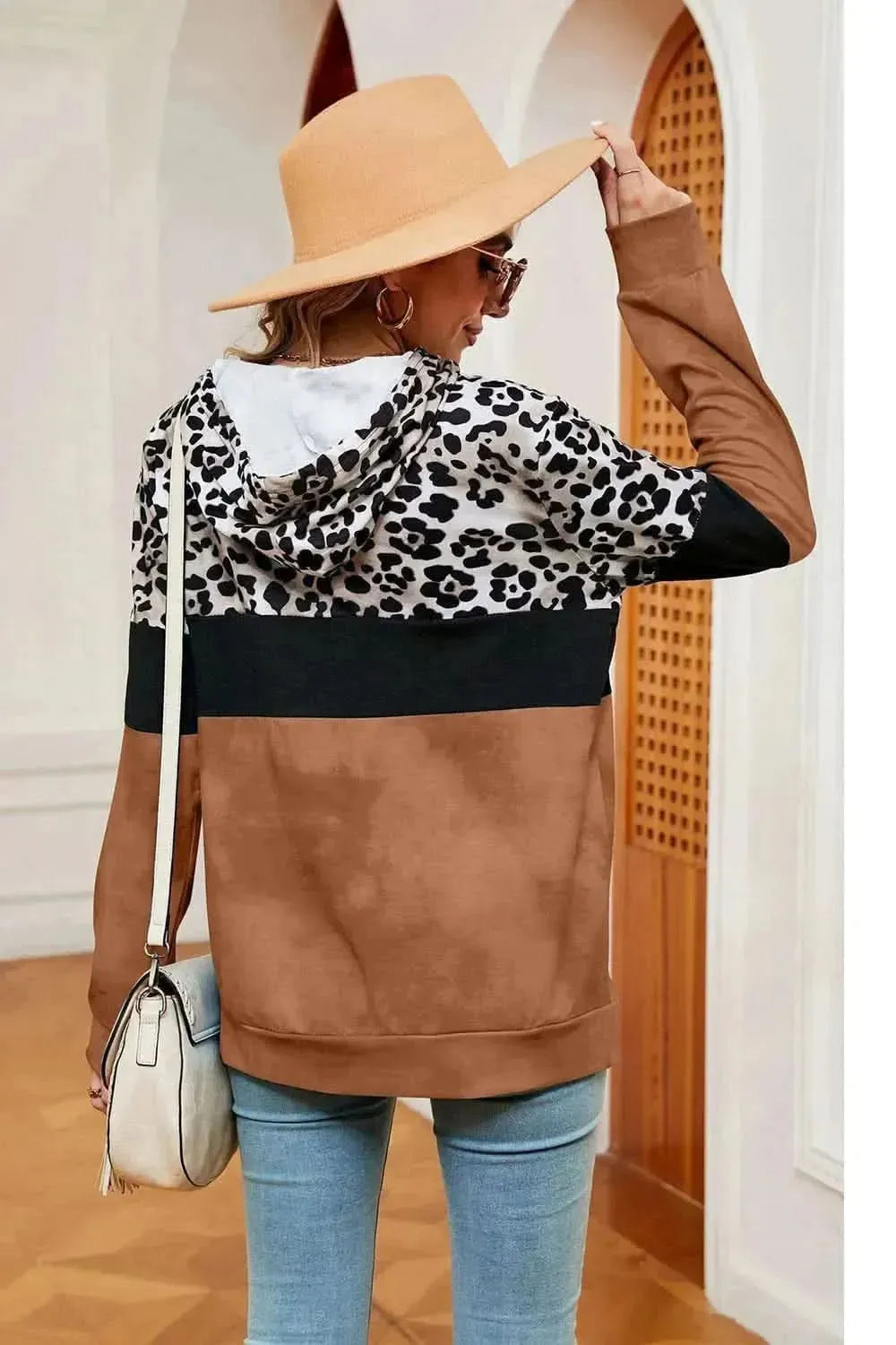 Leopard Drawstring Hoodie with Pocket - Bad Moms Club