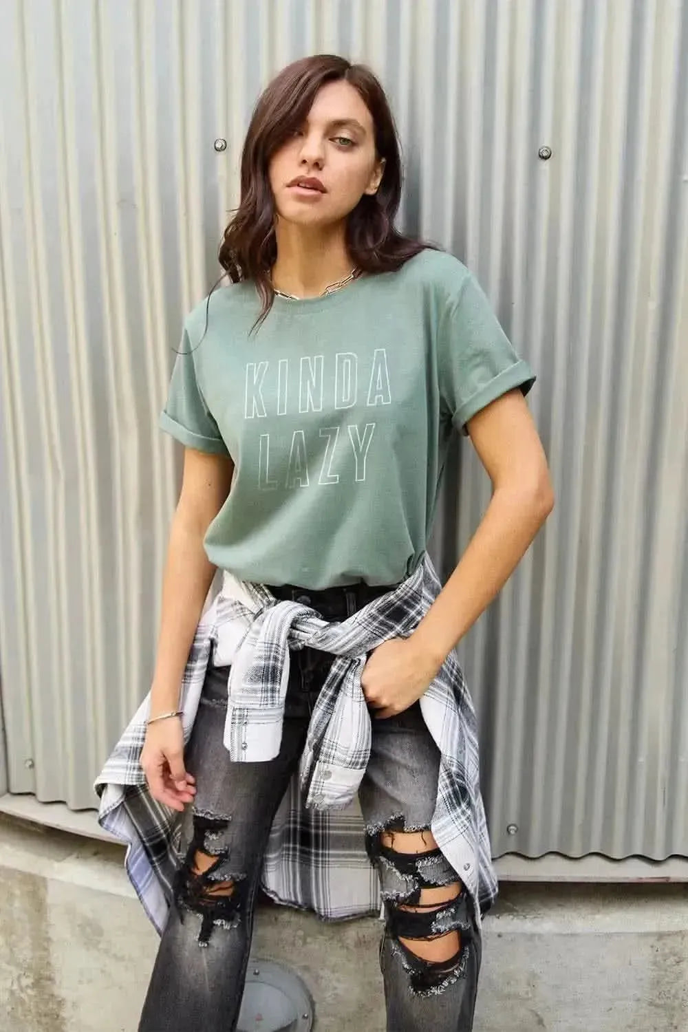 Simply Love Full Size KINDA LAZY Round Neck T-Shirt - Bad Moms Club