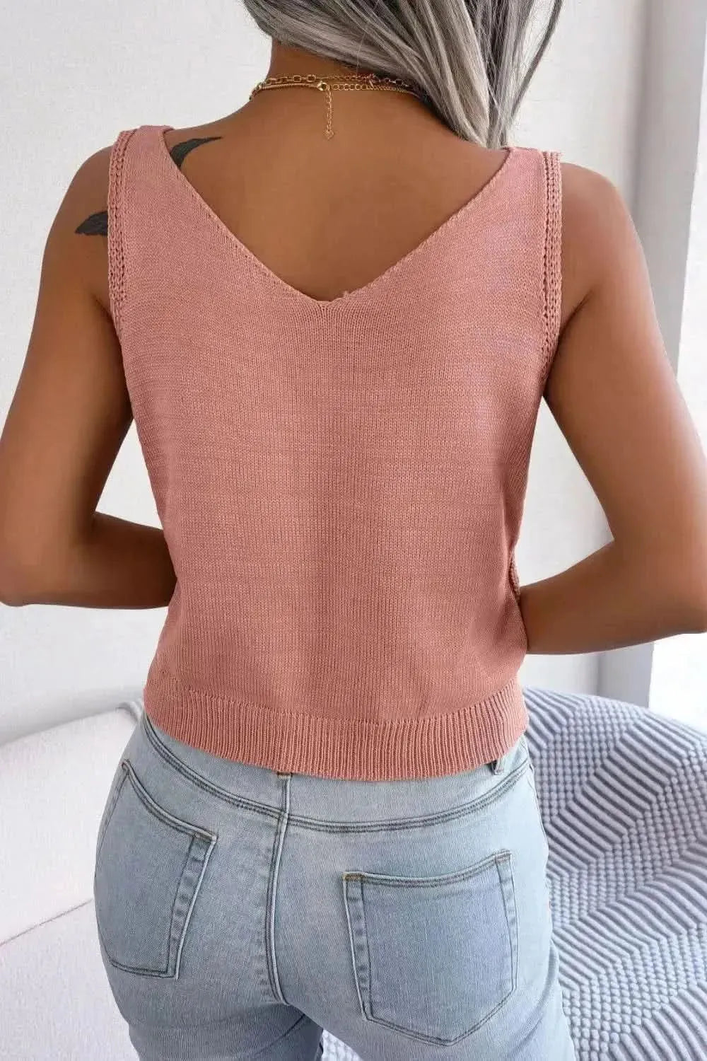 Decorative Button Mixed Knit Tank - Bad Moms Club