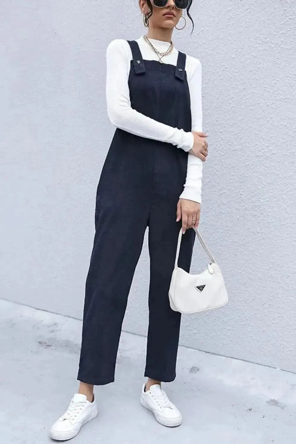 Perfee Button Detail Corduroy Overalls with Side Pockets - Bad Moms Club