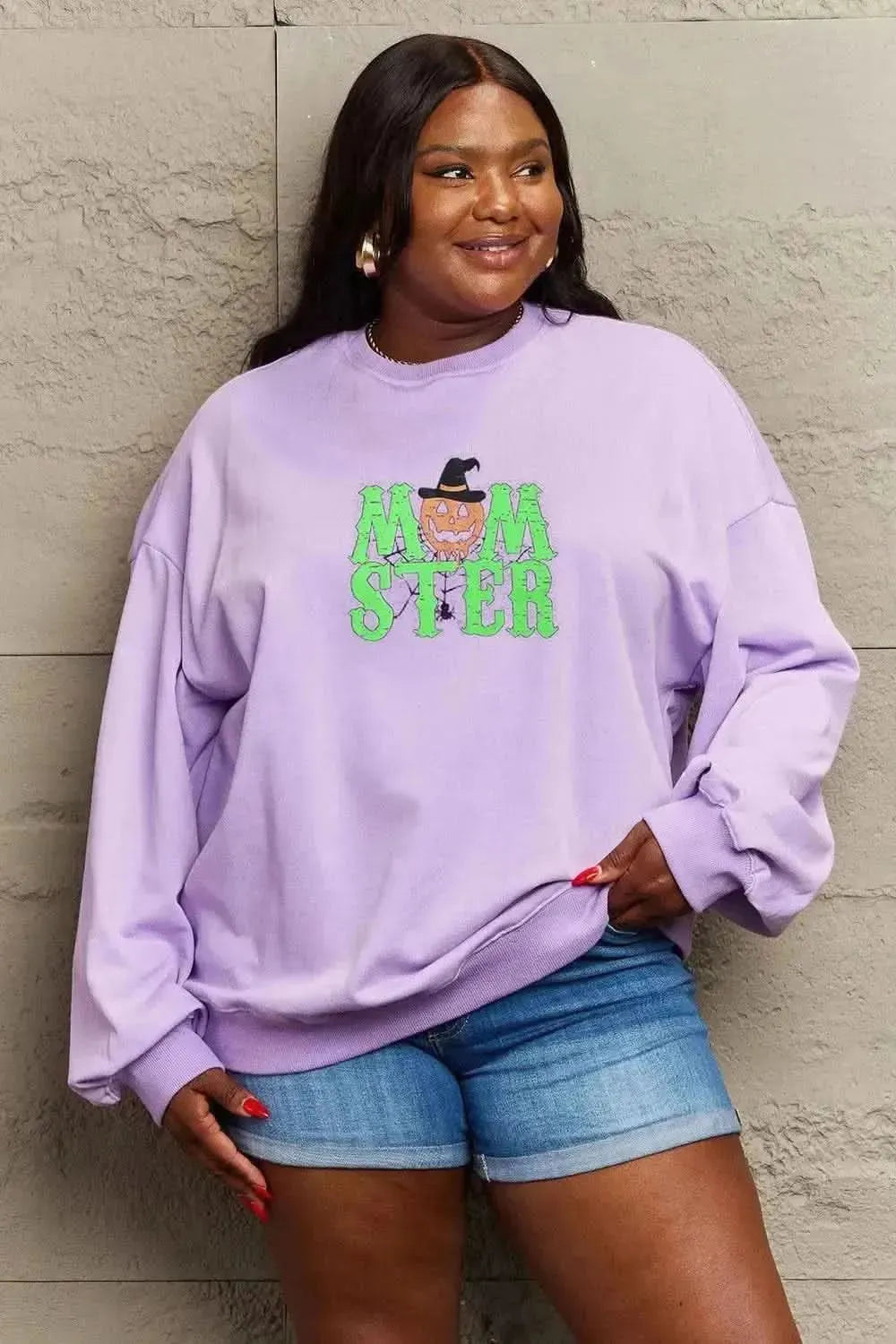 Simply Love Full Size Drop Shoulder Graphic Sweatshirt - Bad Moms Club