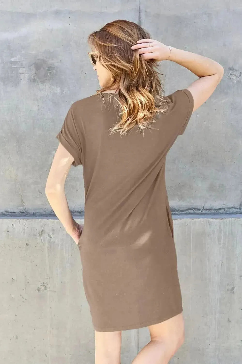 Basic Bae Full Size Round Neck Short Sleeve Dress with Pockets - Bad Moms Club