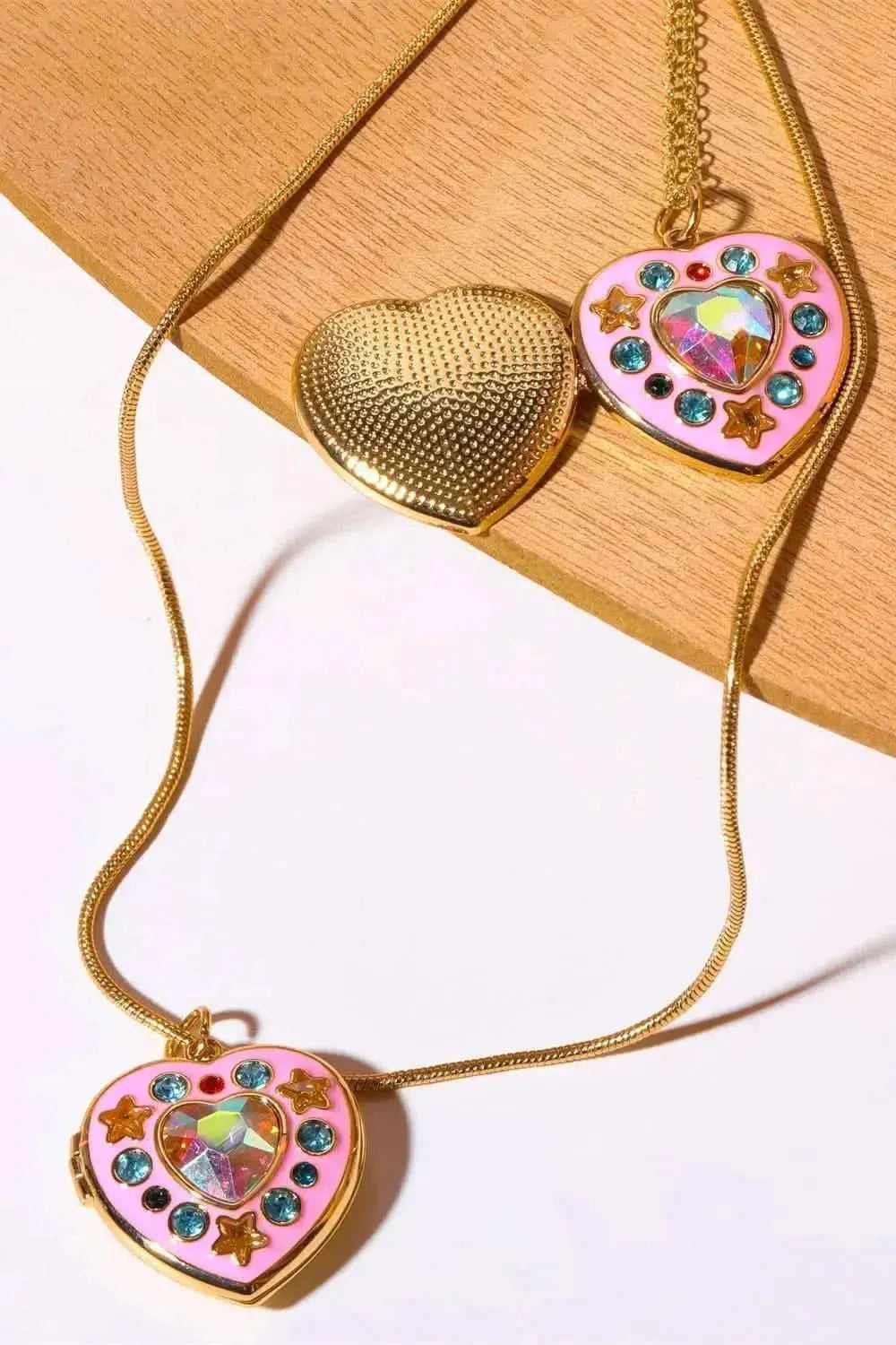 Rhinestone Decor Heart Box Pendant Necklace - Bad Moms Club