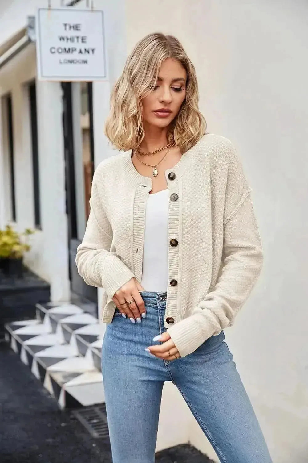 Button Down Exposed Seam Cardigan - Bad Moms Club