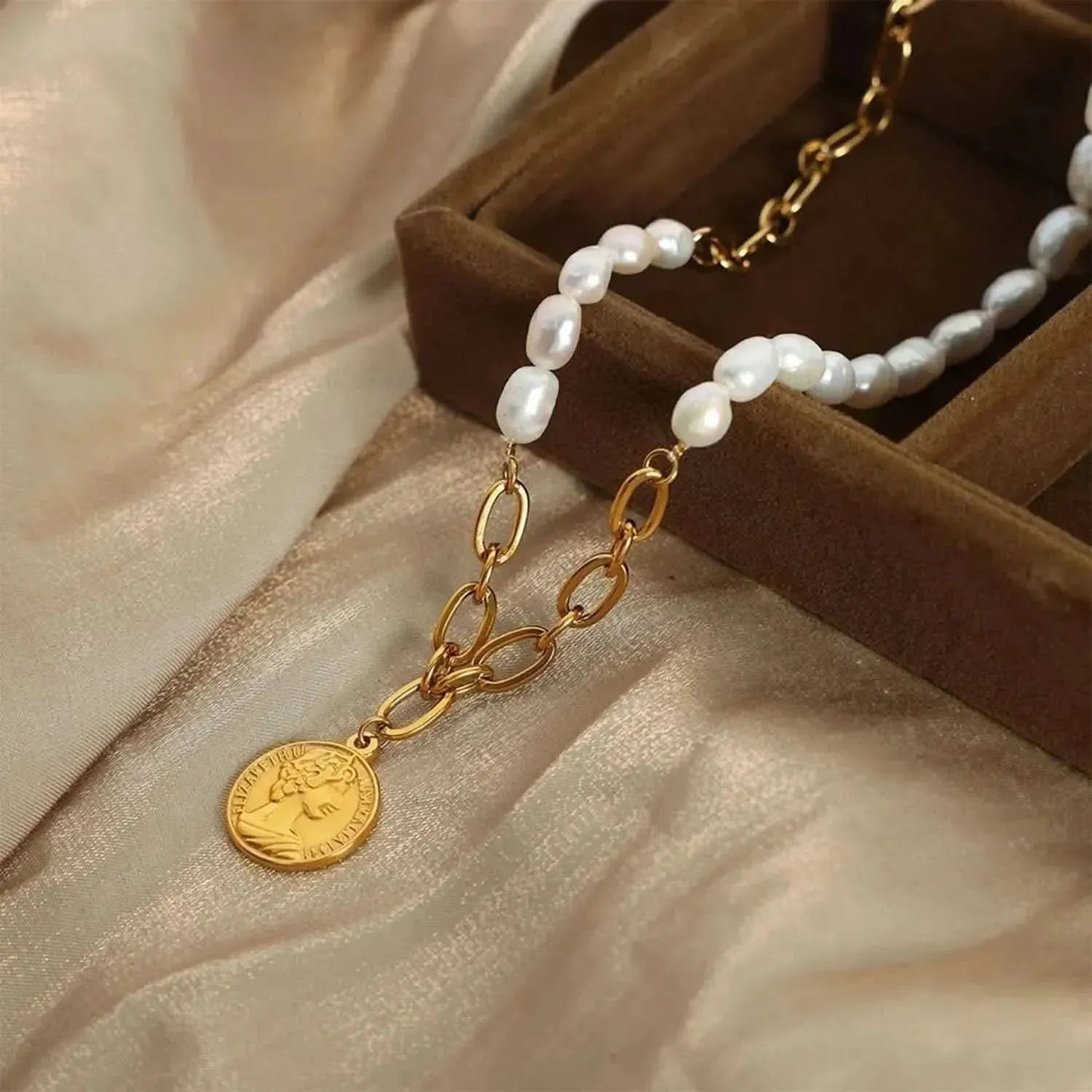 Coin pendant Pearl Titanium Steel Necklace - Bad Moms Club