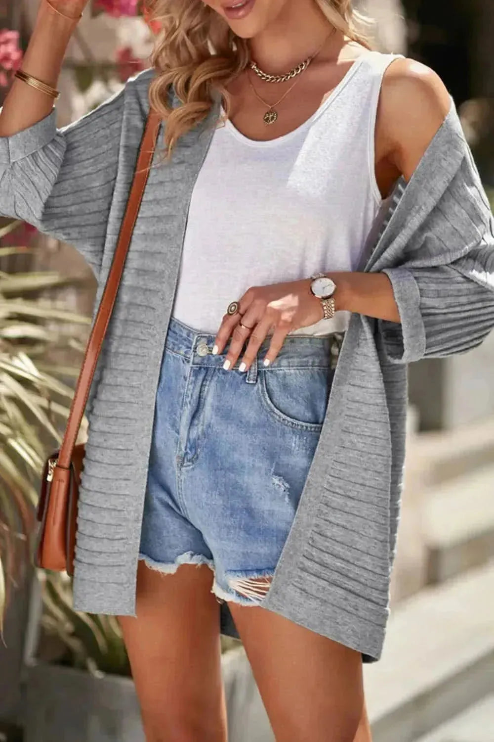 Ribbed Open Front Knit Cardigan - Bad Moms Club