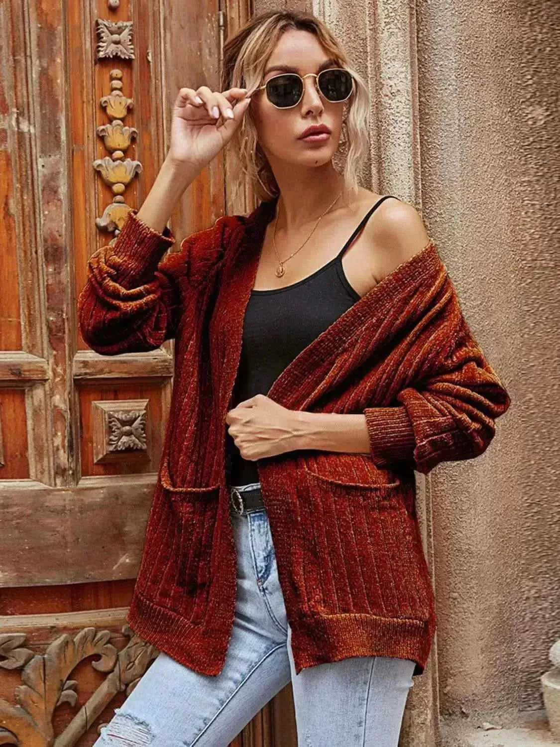 Ribbed Open Front Long Sleeve Cardigan - Bad Moms Club