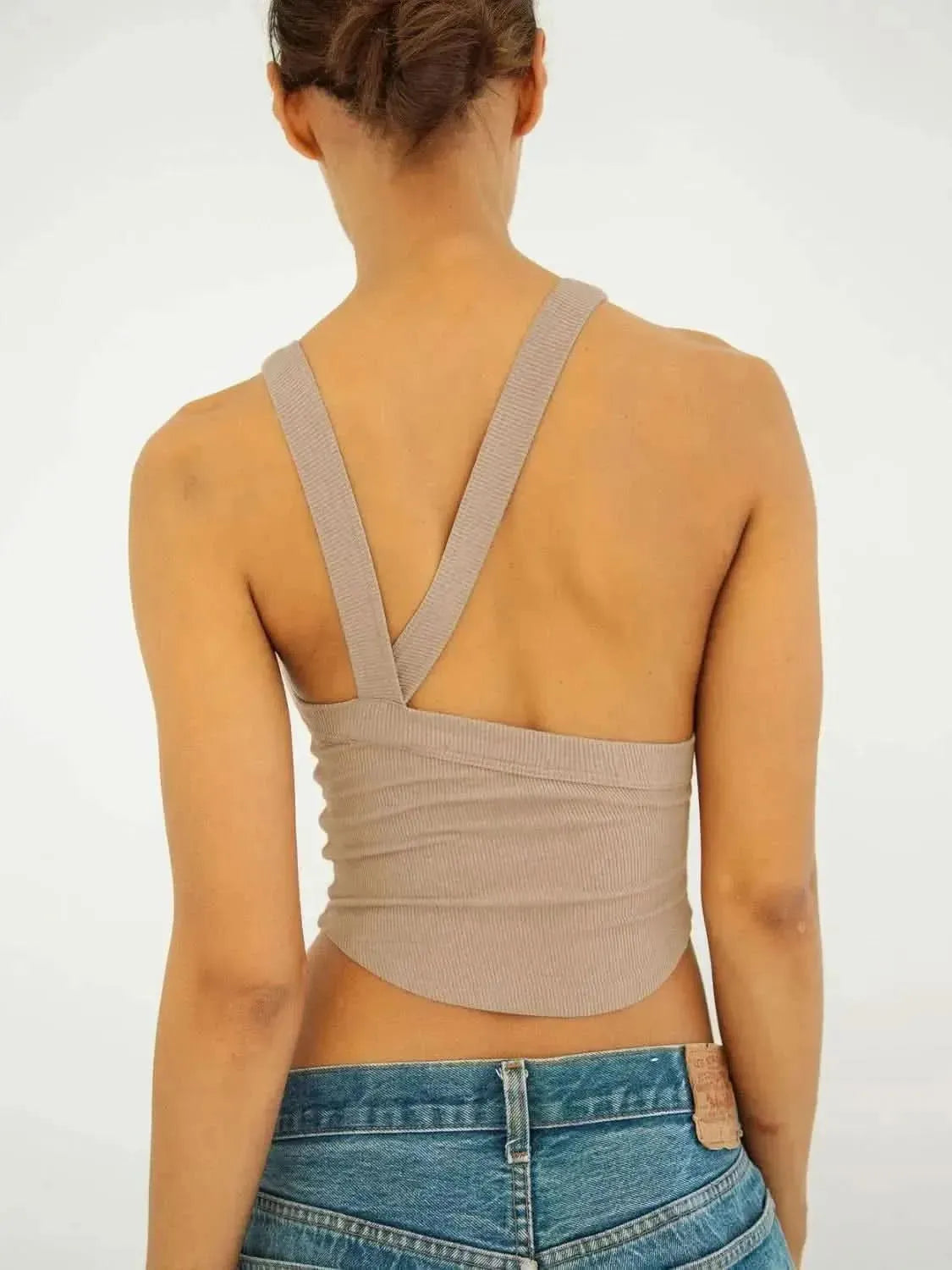 Halter Neck Ribbed Cropped Top - Bad Moms Club