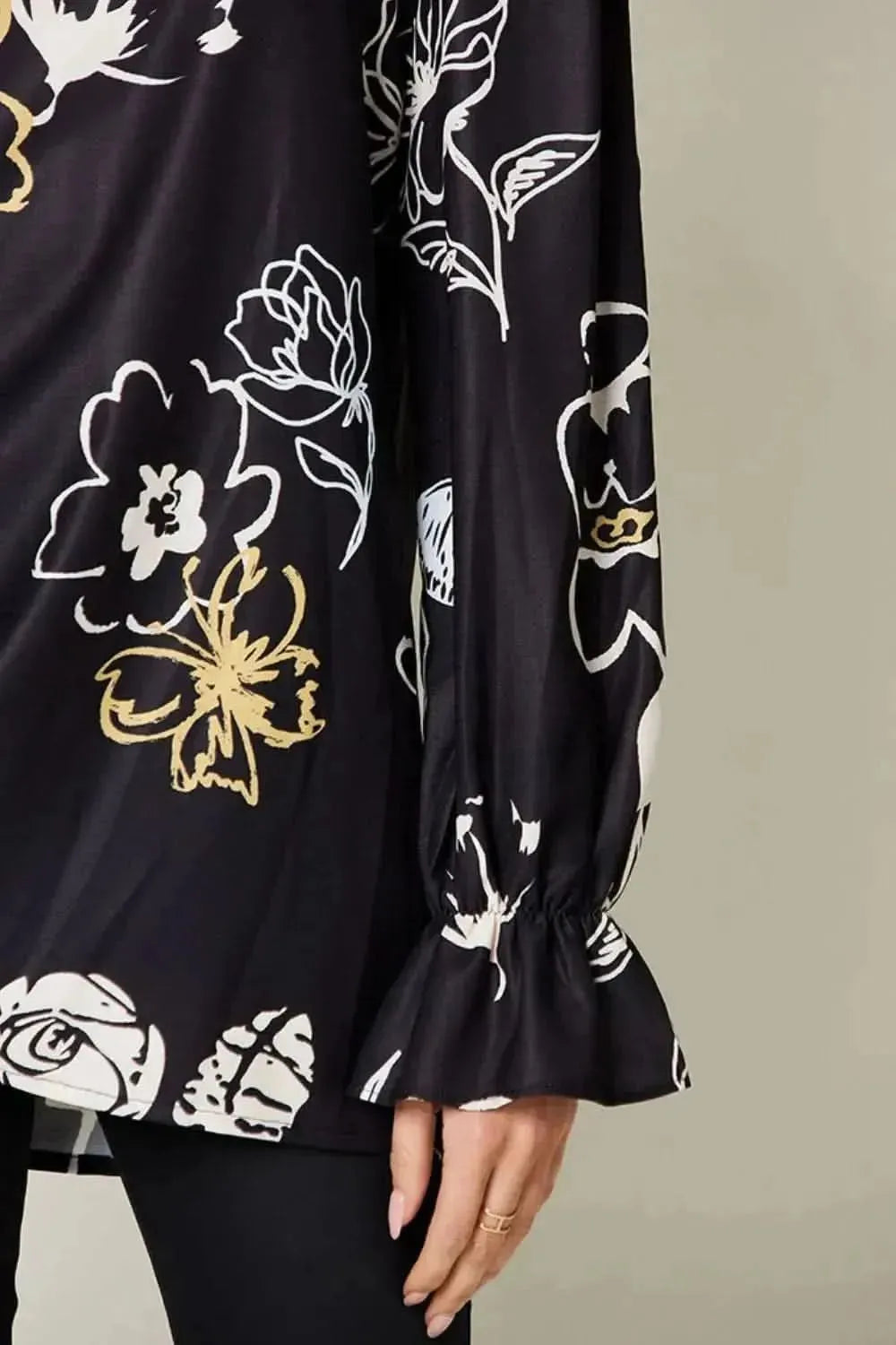 Double Take Full Size Printed Flounce Sleeve Blouse - Bad Moms Club