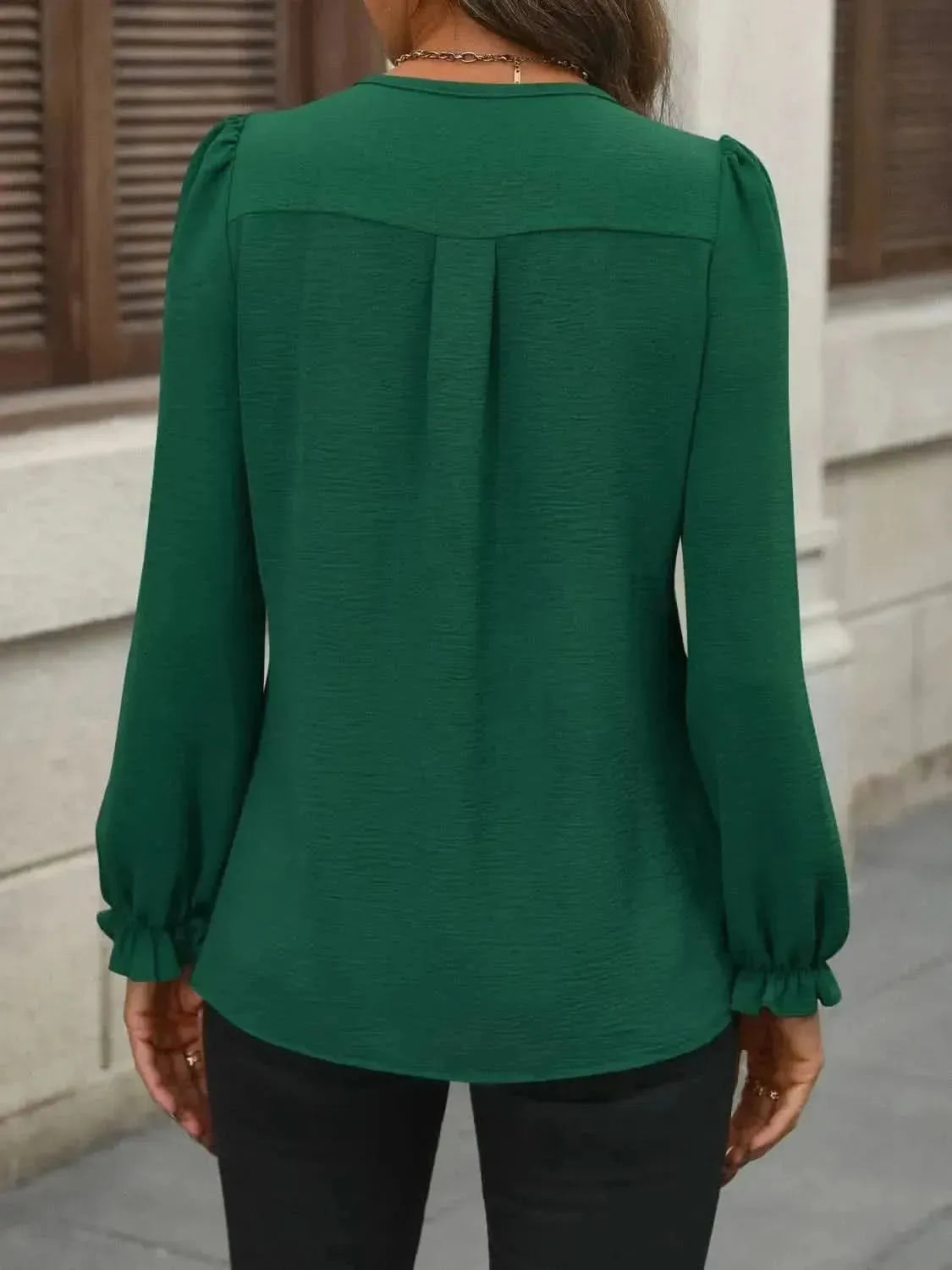 Notched Flounce Sleeve Blouse - Bad Moms Club
