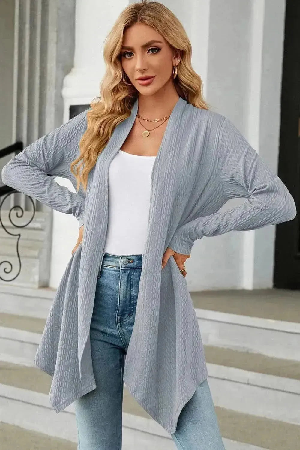 Open Front Long Sleeve Cardigan - Bad Moms Club