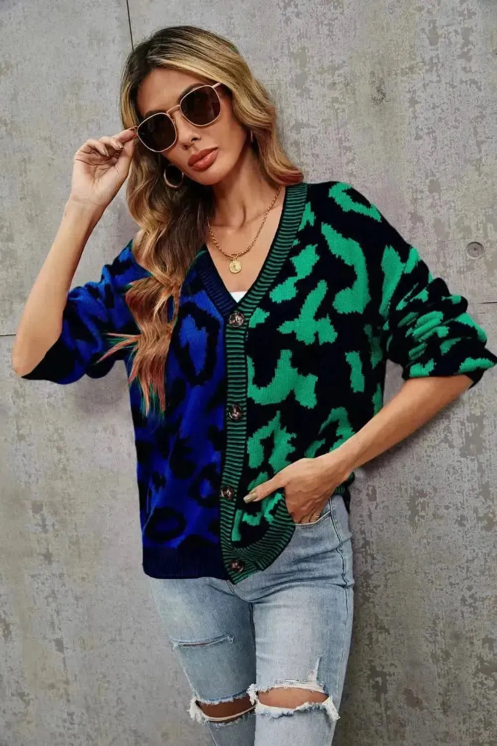 Leopard Button Front Ribbed Trim Cardigan - Bad Moms Club