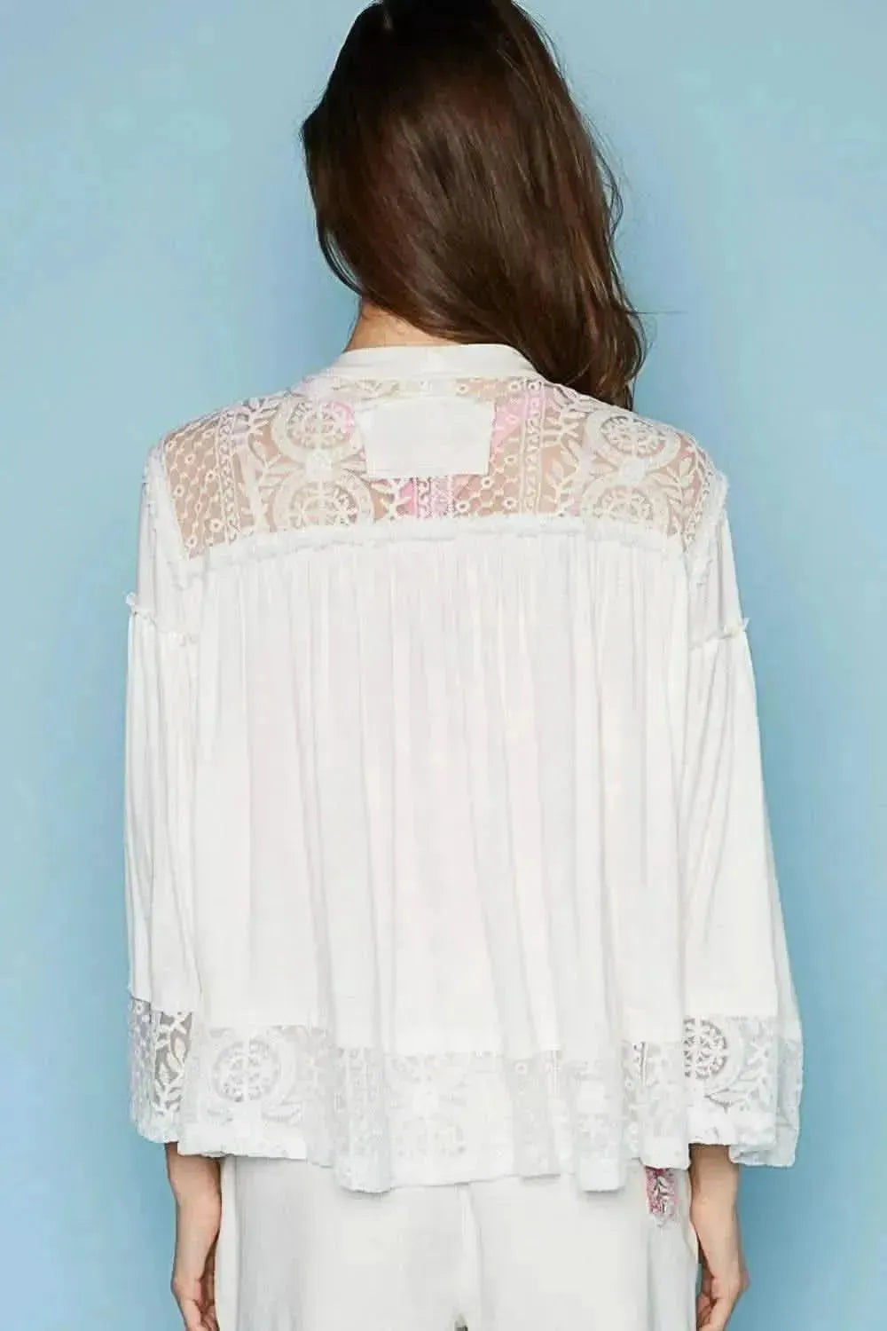 POL Open Front Lace Detail Cardigan - Bad Moms Club