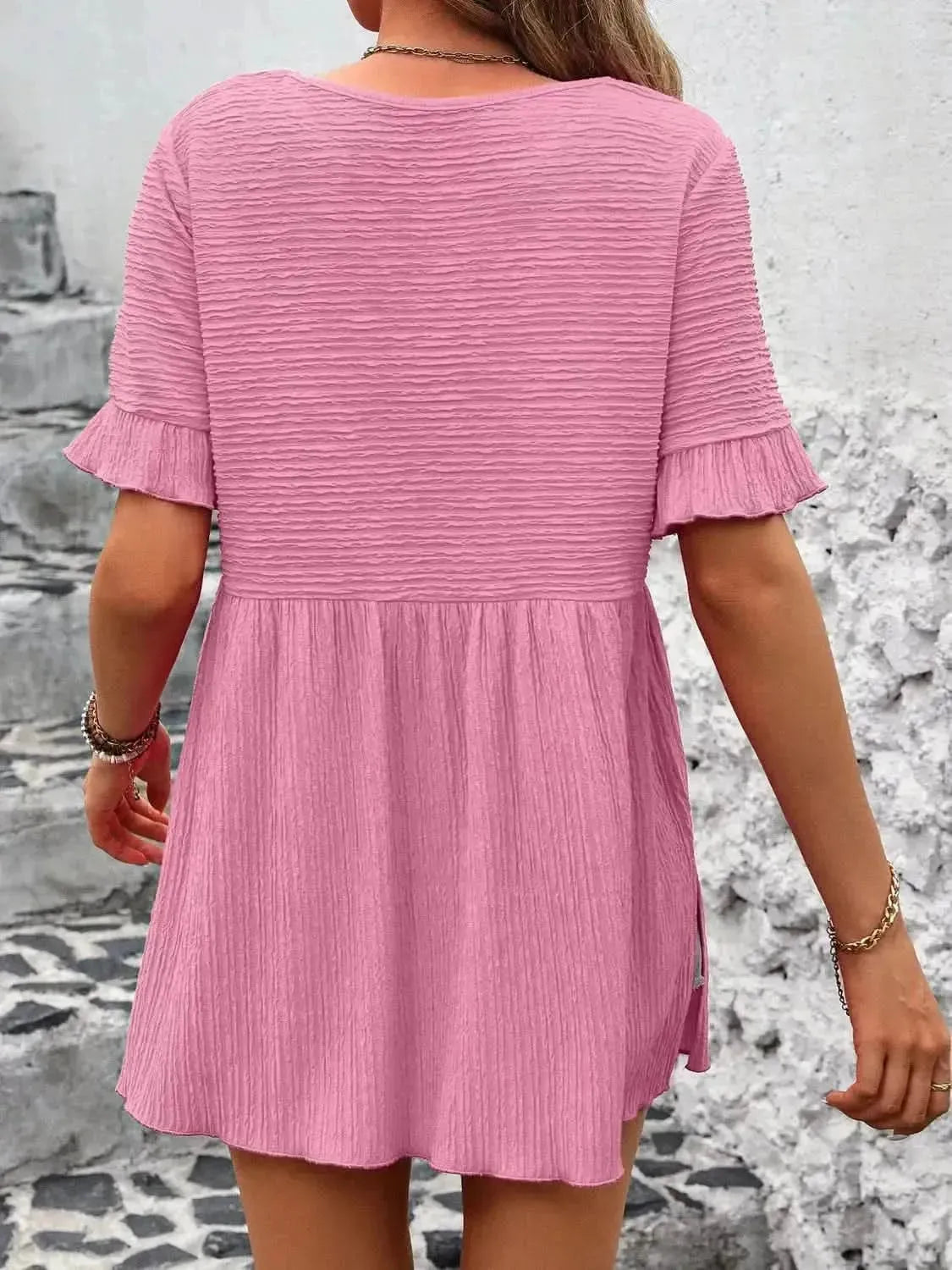Ivy Lane Round Neck Short Sleeve Blouse - Bad Moms Club