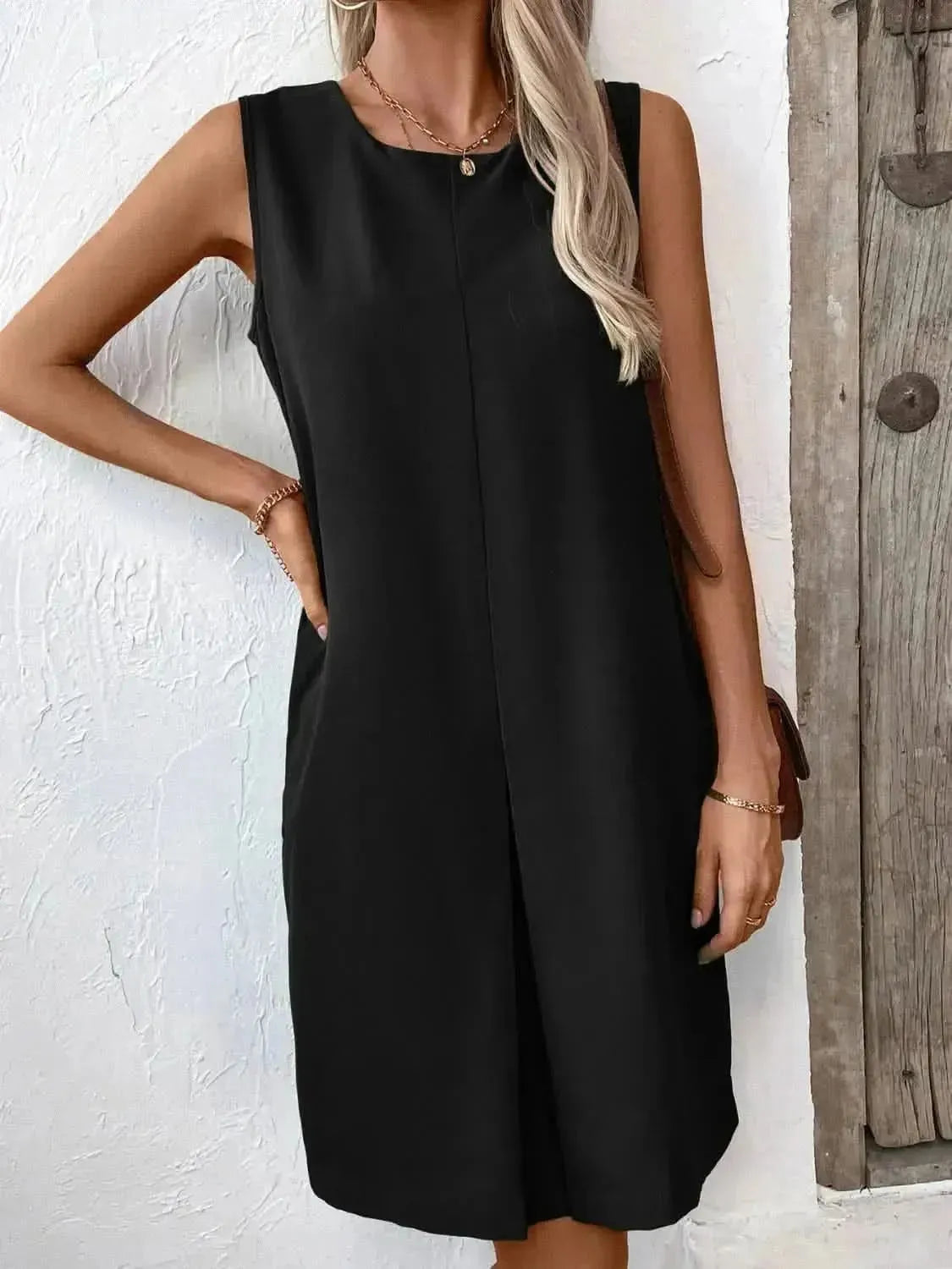 Ivy Lane Pocketed Round Neck Sleeveless Mini Dress - Bad Moms Club