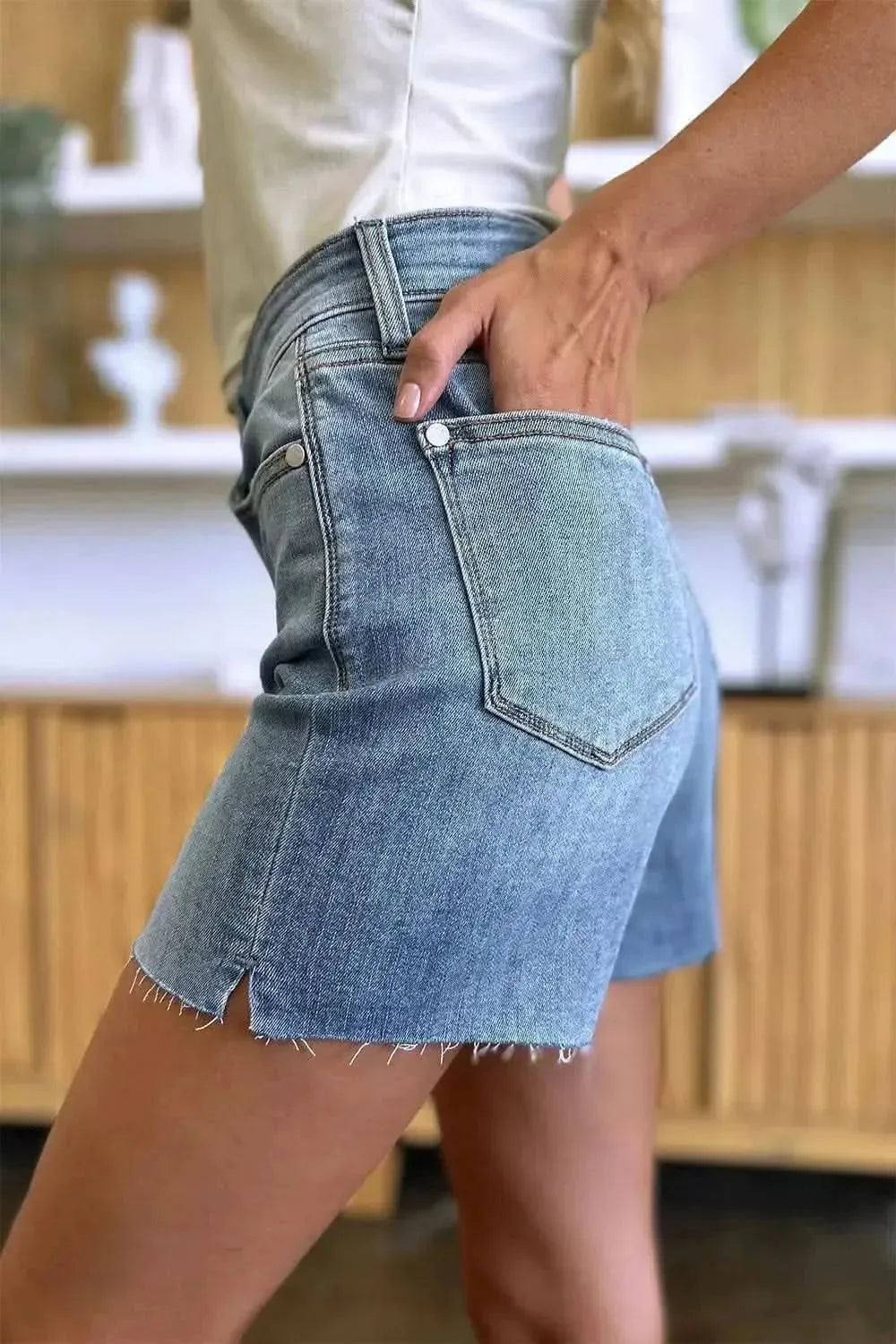 Judy Blue Full Size High Waist Raw Hem Denim Shorts - Bad Moms Club