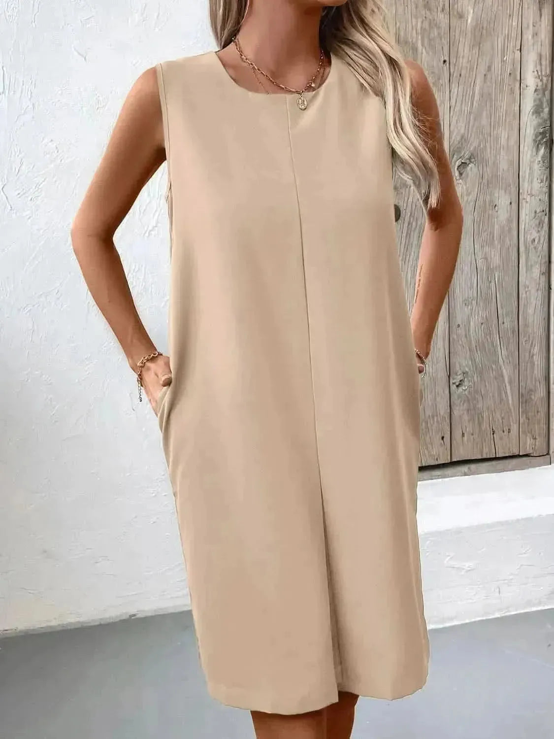 Ivy Lane Pocketed Round Neck Sleeveless Mini Dress - Bad Moms Club