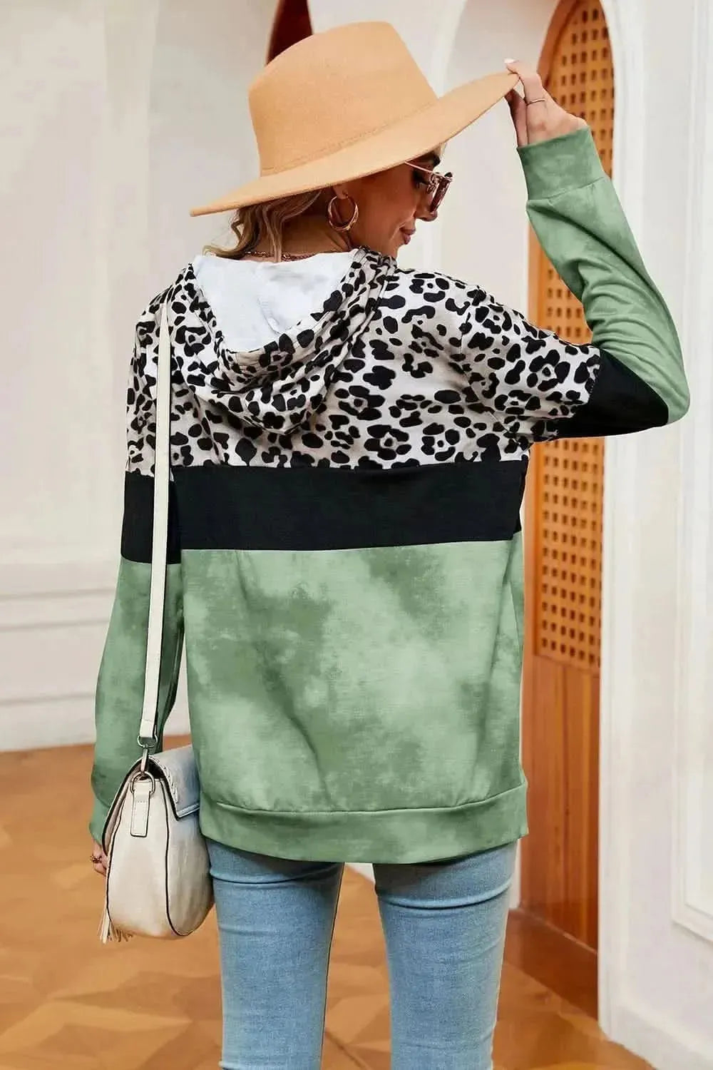 Leopard Drawstring Hoodie with Pocket - Bad Moms Club