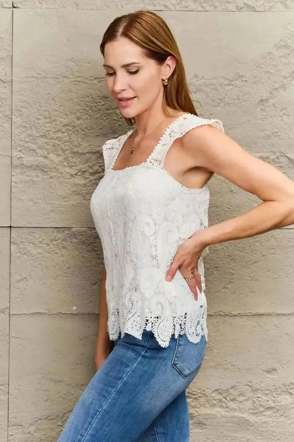 Perfee Lace Detail Square Neck Tank Top - Bad Moms Club
