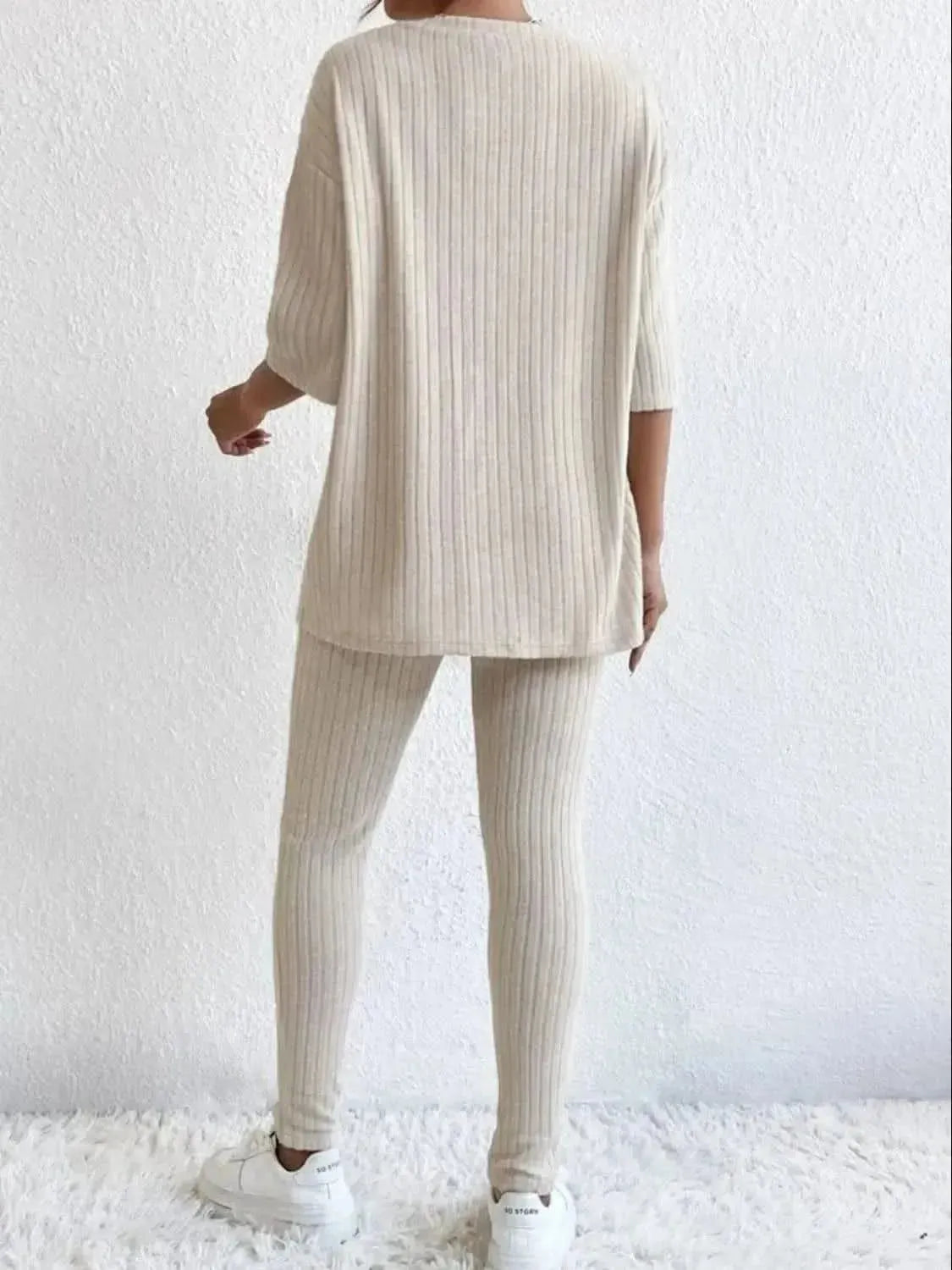 Ribbed Round Neck T-Shirt and Pants Lounge Set - Bad Moms Club