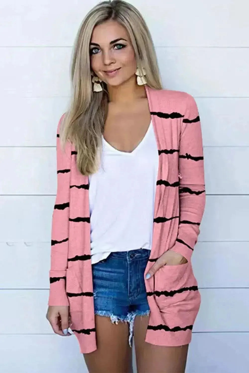 Printed Long Sleeve Cardigan - Bad Moms Club