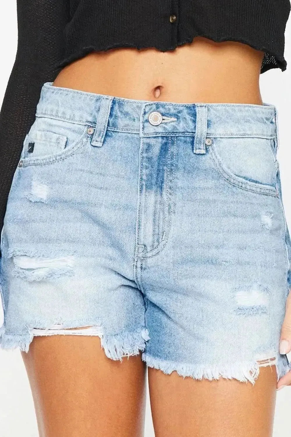 Kancan High Waist Frayed Denim Shorts - Bad Moms Club