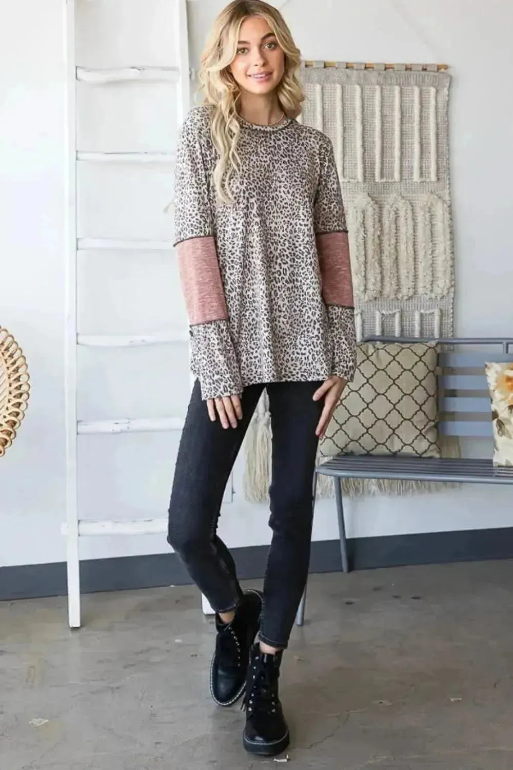 Heimish Full Size Leopard Exposed Seam Contrast T-Shirt - Bad Moms Club