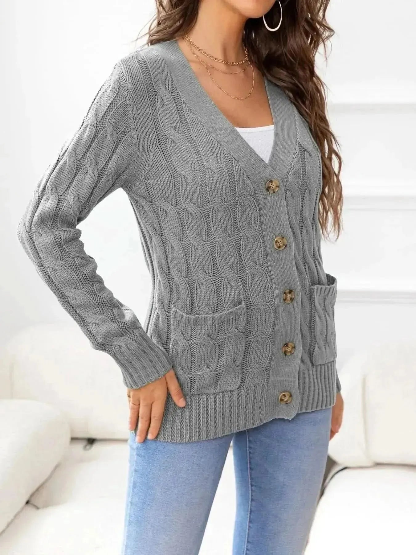Button Down Cable-Knit Cardigan - Bad Moms Club