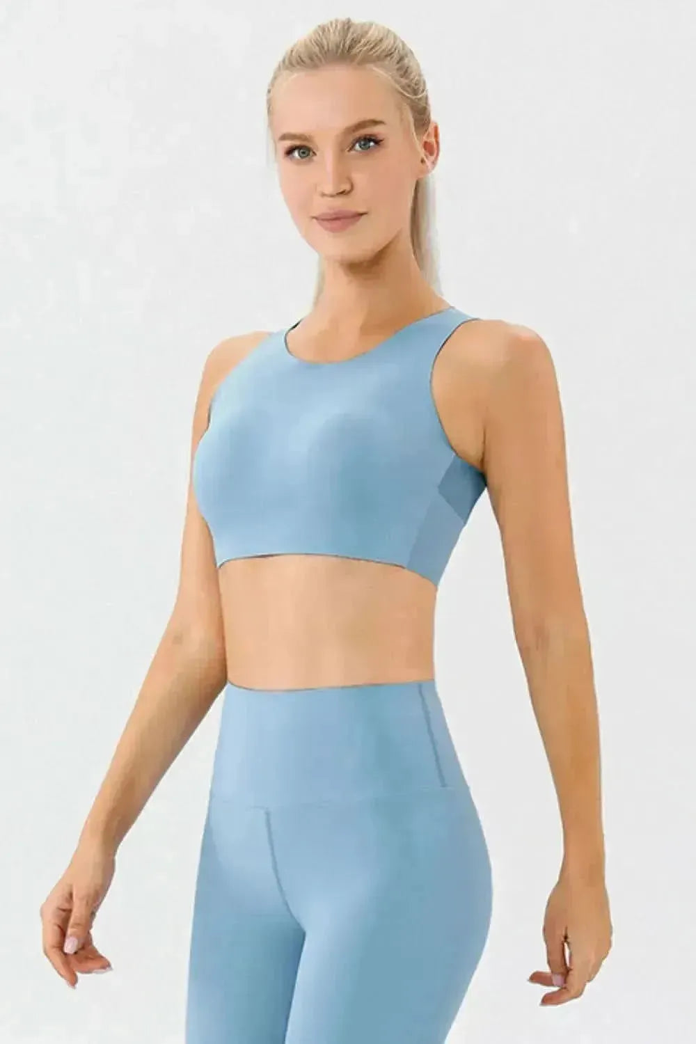 Round Neck Wide Strap Active Bra - Bad Moms Club