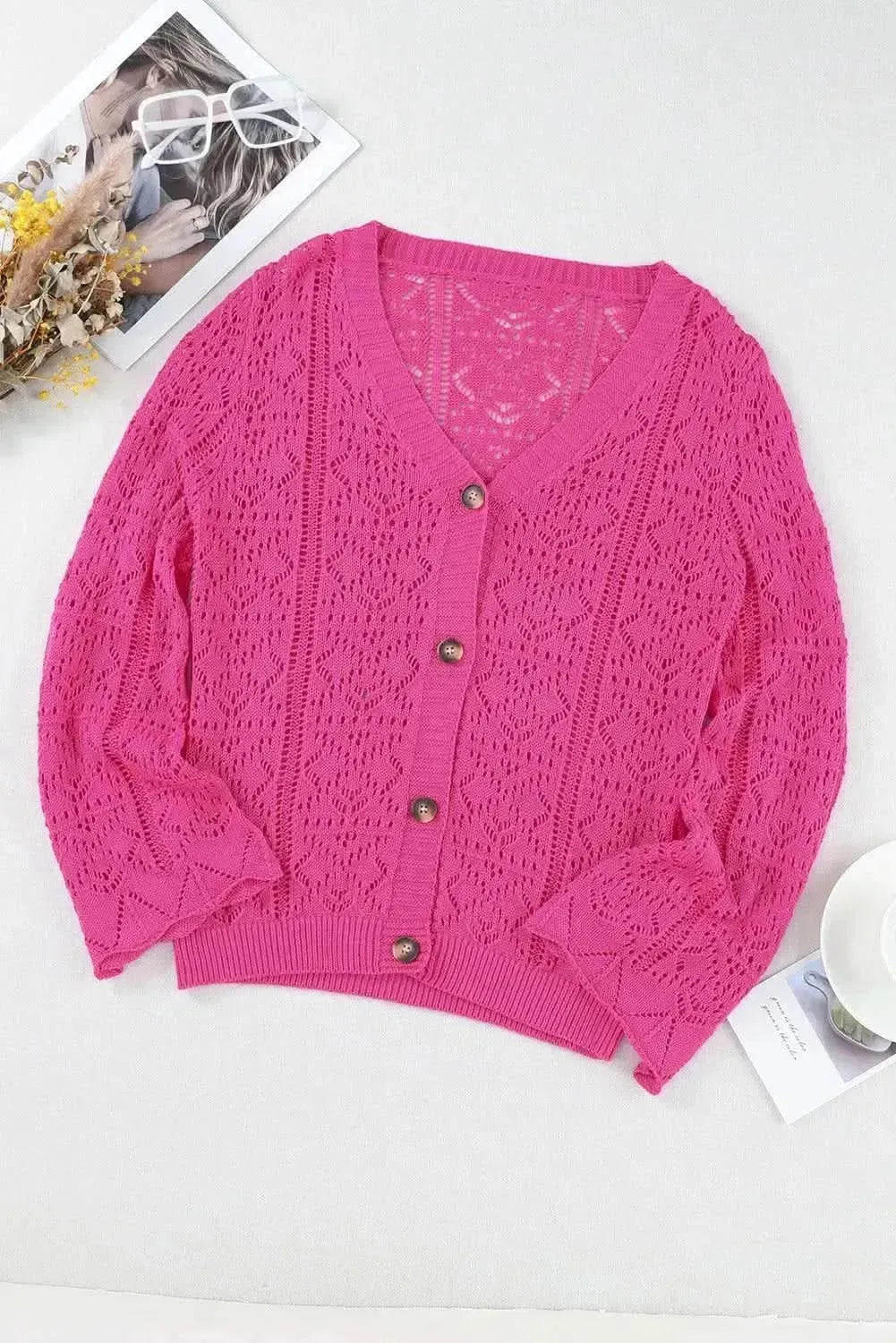 Openwork Button Down Cardigan - Bad Moms Club