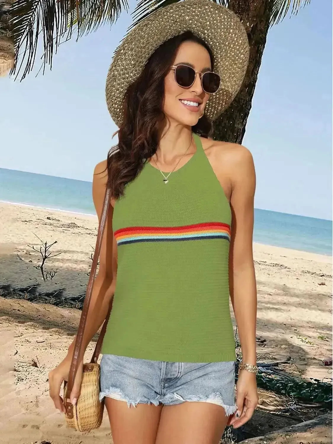 Tied Contrast Halter Neck Tank - Bad Moms Club