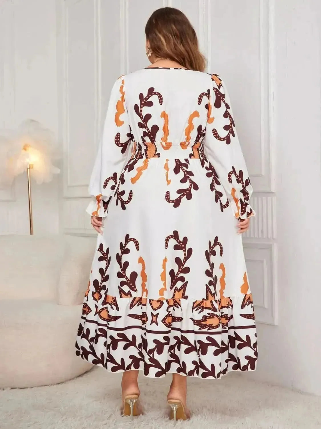 Honey Plus Size Printed Surplice Flounce Sleeve Dress - Bad Moms Club