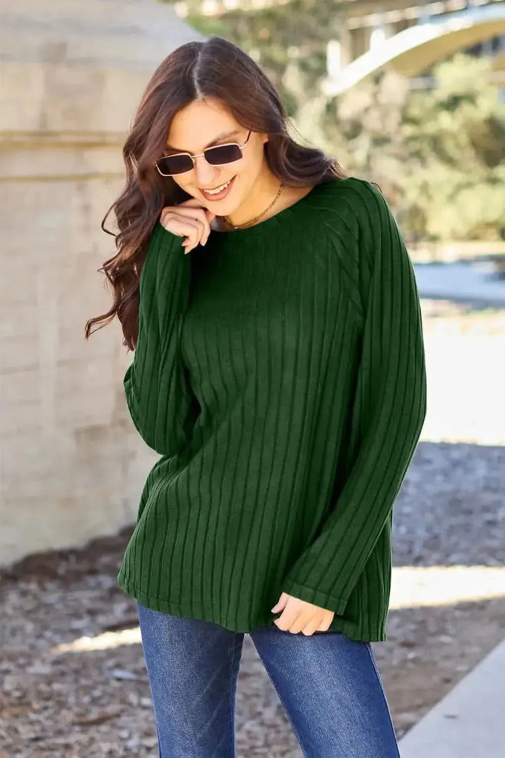 Basic Bae Full Size Ribbed Round Neck Long Sleeve Knit Top - Bad Moms Club