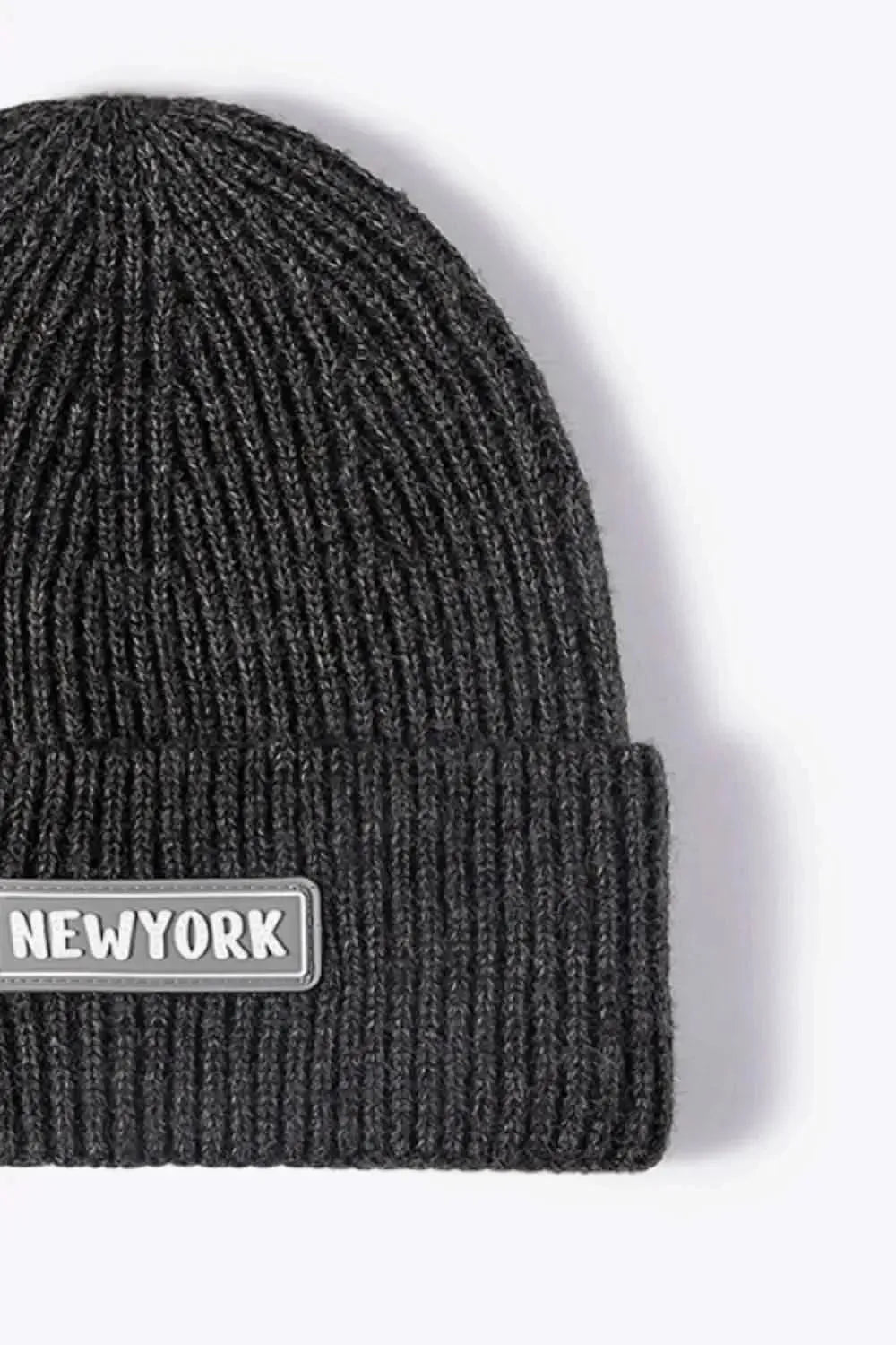 NEWYORK Patch Rib-Knit Cuffed Beanie - Bad Moms Club